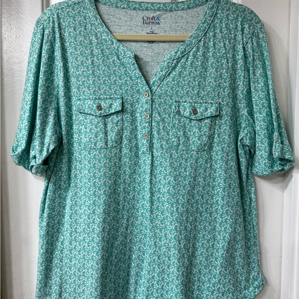 Croft & Barrow Teal Patterned Blouse